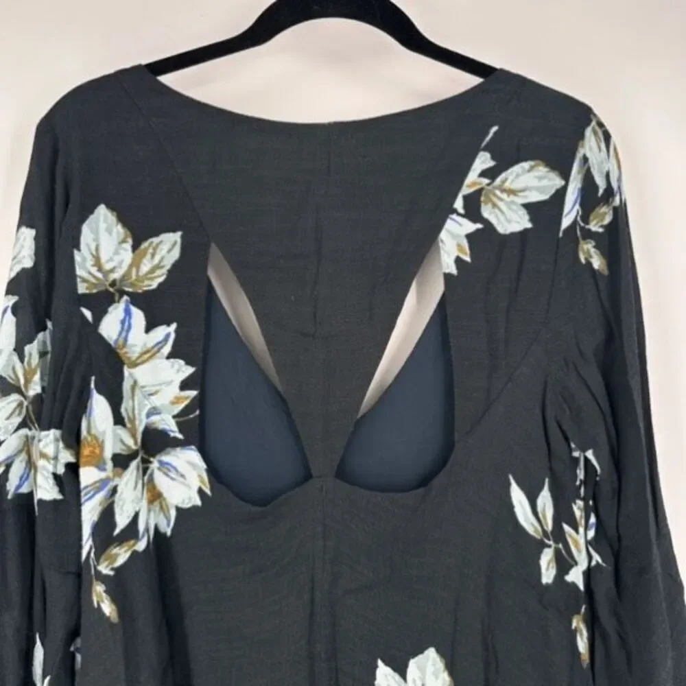 Free People‎ Wanderer Mini Dress Charcoal Floral Bell Sleeve As Seen On TV Small - Picture 15 of 15